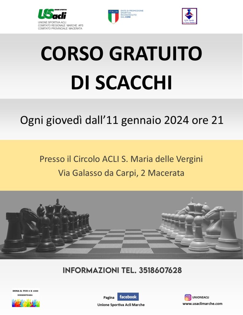 US ACLI: Ogni giovedì a Macerata un corso gratuito di scacchi