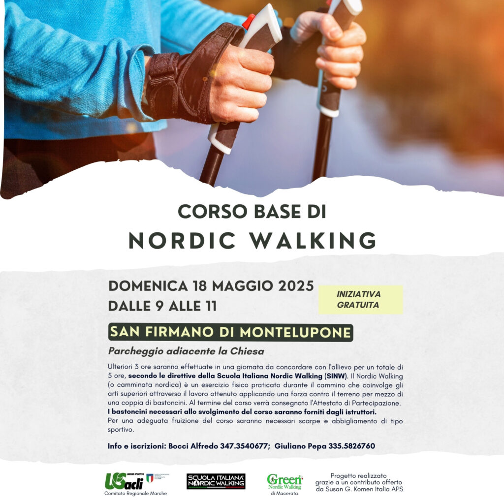 Us Acli: A San Firmano di Montelupone (MC) un corso base gratuito di Nordic Walking