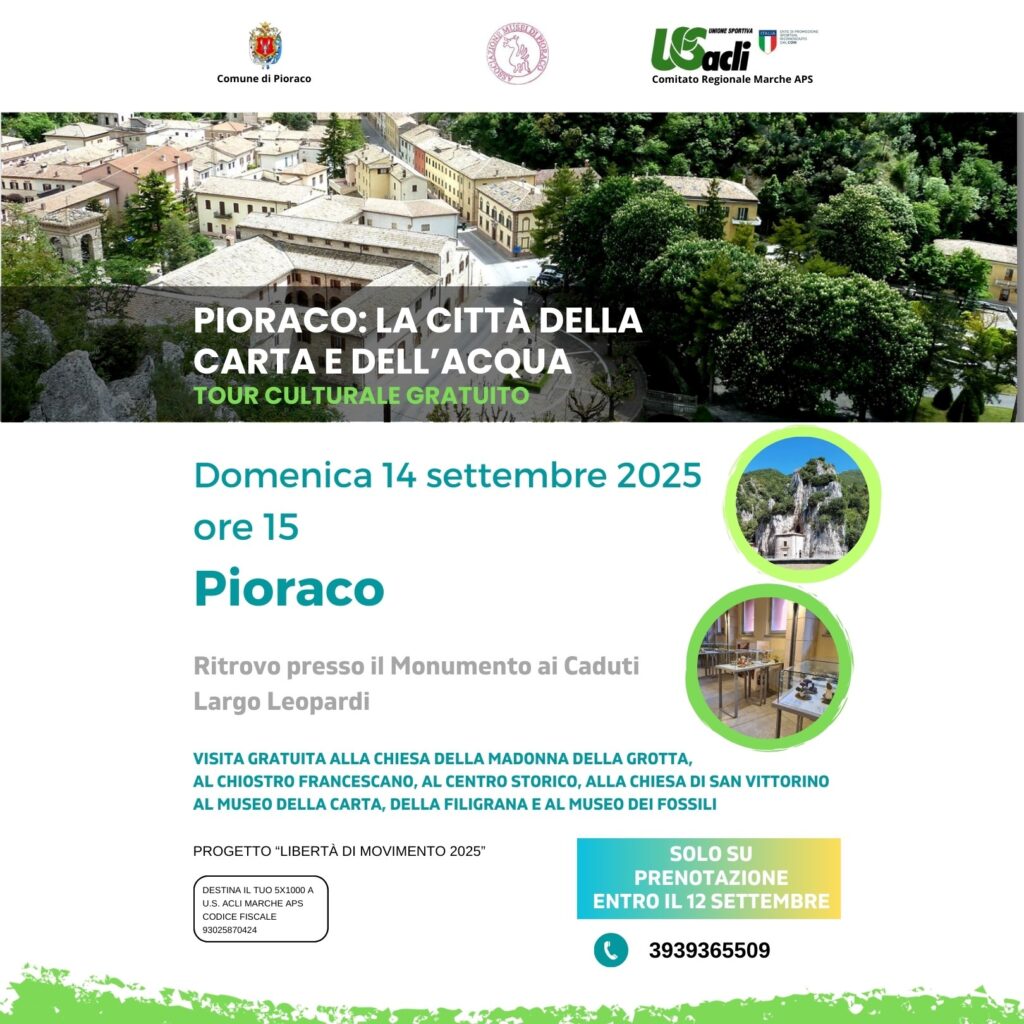 Il 14 settembre visita guidata gratuita sul tema “Pioraco: la città della carta e dell’acqua”