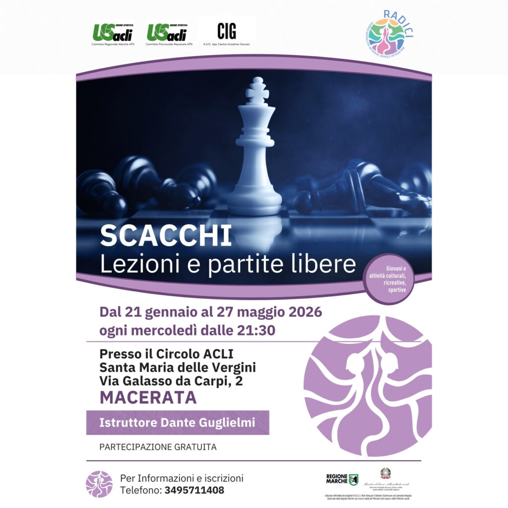 SCACCHI: A MACERATA LEZIONI E PARTITE LIBERE